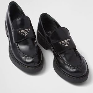 PRADA Chocolate brushed leather loafers in Black